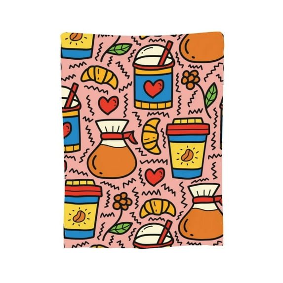 XMXY Fleece Throw Blanket for Couch, Cartoon Delicious Doodle Food Lightweight Plush Fuzzy Cozy Soft Bed Blankets and Throws for Sofa, 80"x60" inches