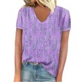 thumbnail image 4 of ALLLIST V-Neck Ladies Tops Short Sleeve Purple Solid Printed T-Shirts Embellished Casual Reg and Big and Tall Sizes, 4 of 5