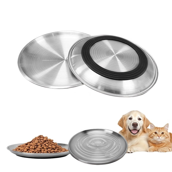 Loopunk Set of 2 Stainless Steel Cat Bowls, Whisker Friendly with Non-Slip Silicone Bottom, Feeding Dishes for Wet Dry Food & Water, Cat Food and Water Bowls Pet Feeding Bowls for Cats Small Dogs