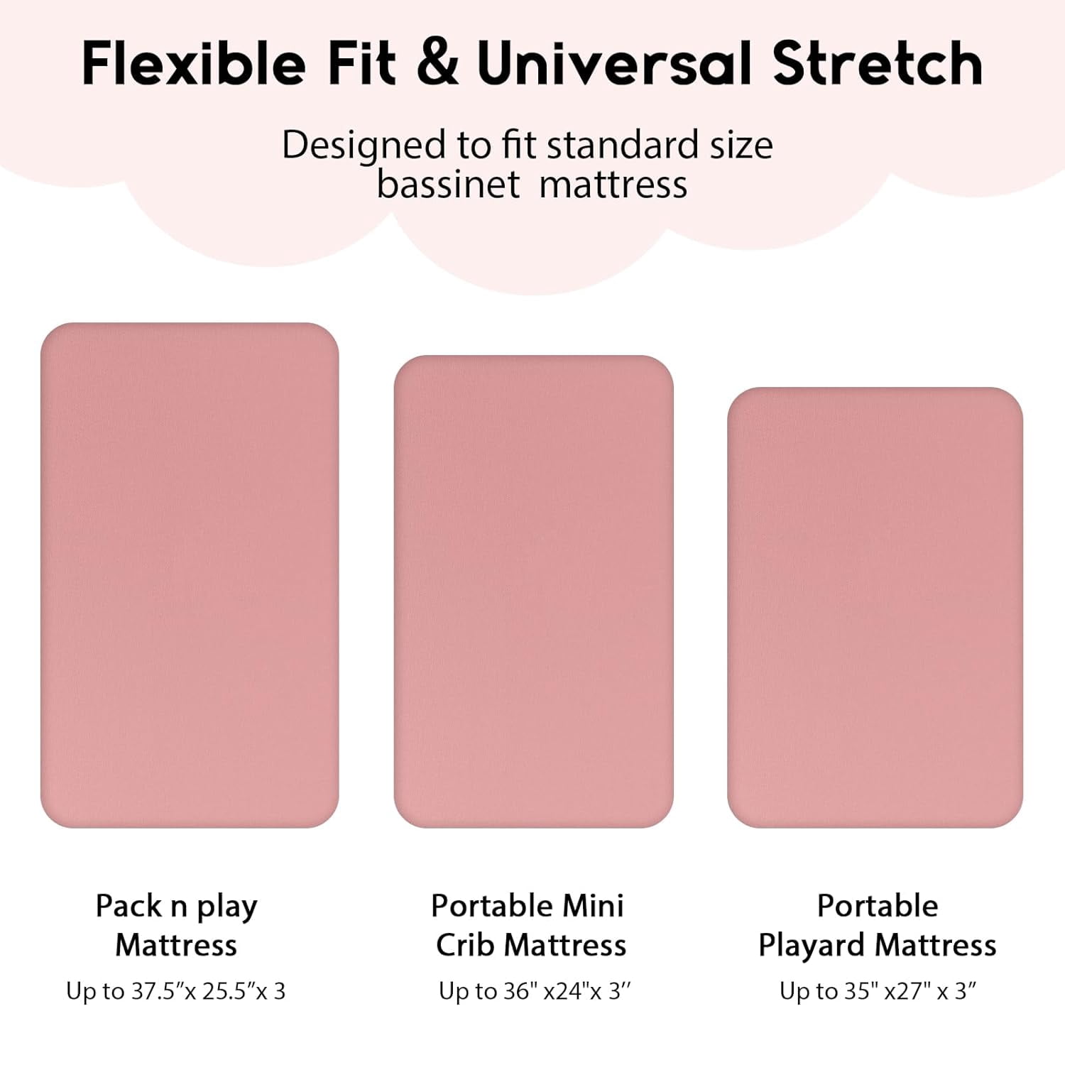 JJEAN-Pack and Play Sheets Fitted, Mini Crib Sheets 2-Pack for Pack N Play Mattress, Stretchy Playard Sheet, Soft and Breathable Pink+Love