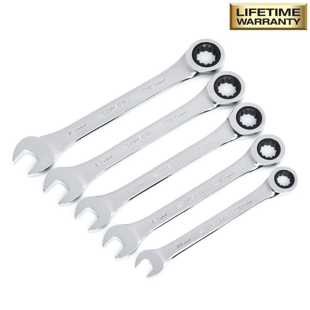 Husky Combination Wrench Set SAE Universal Ratcheting Tool Alloy Steel