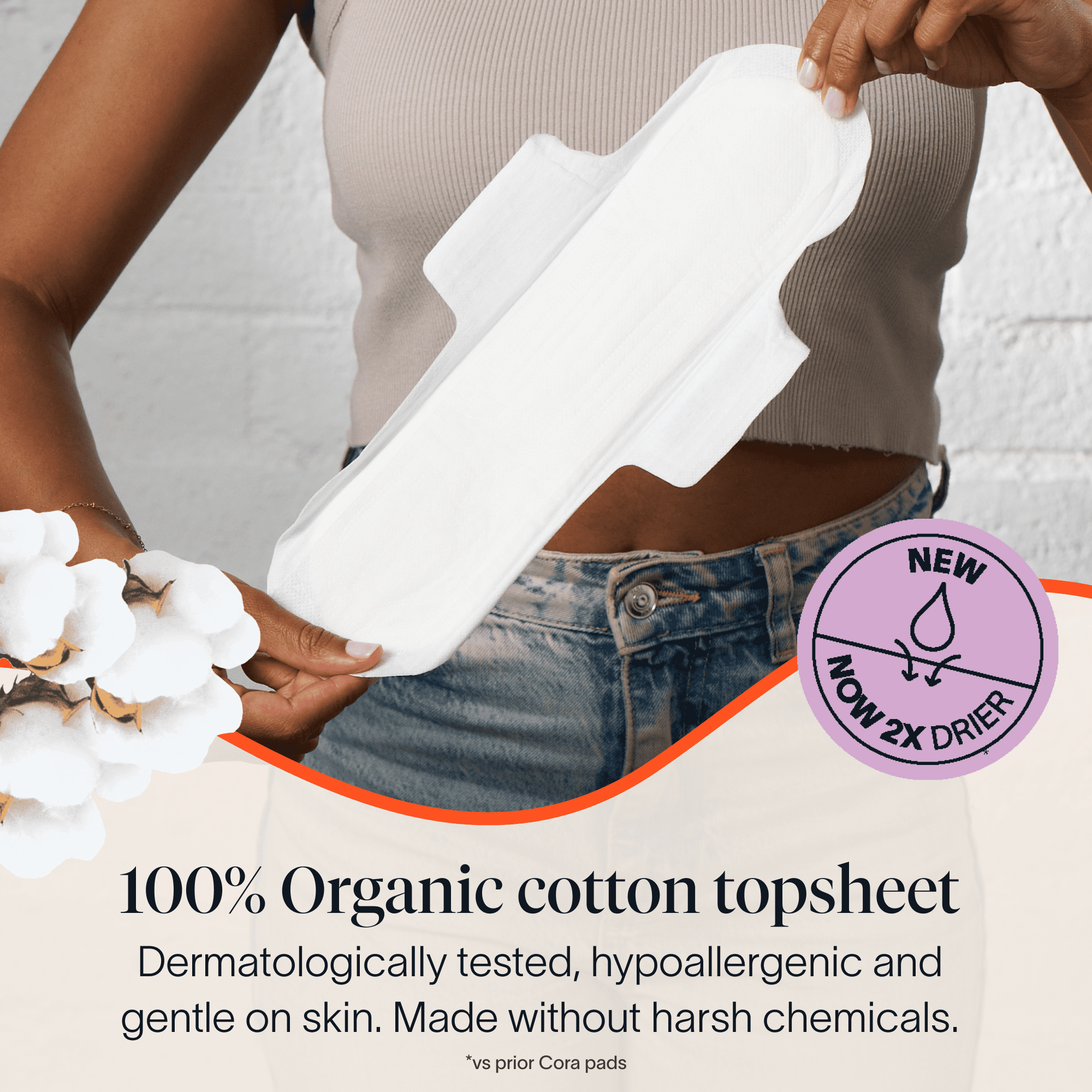 (2 pack) Cora Organic Topsheet Ultra Thin Overnight Pads, 28 Count