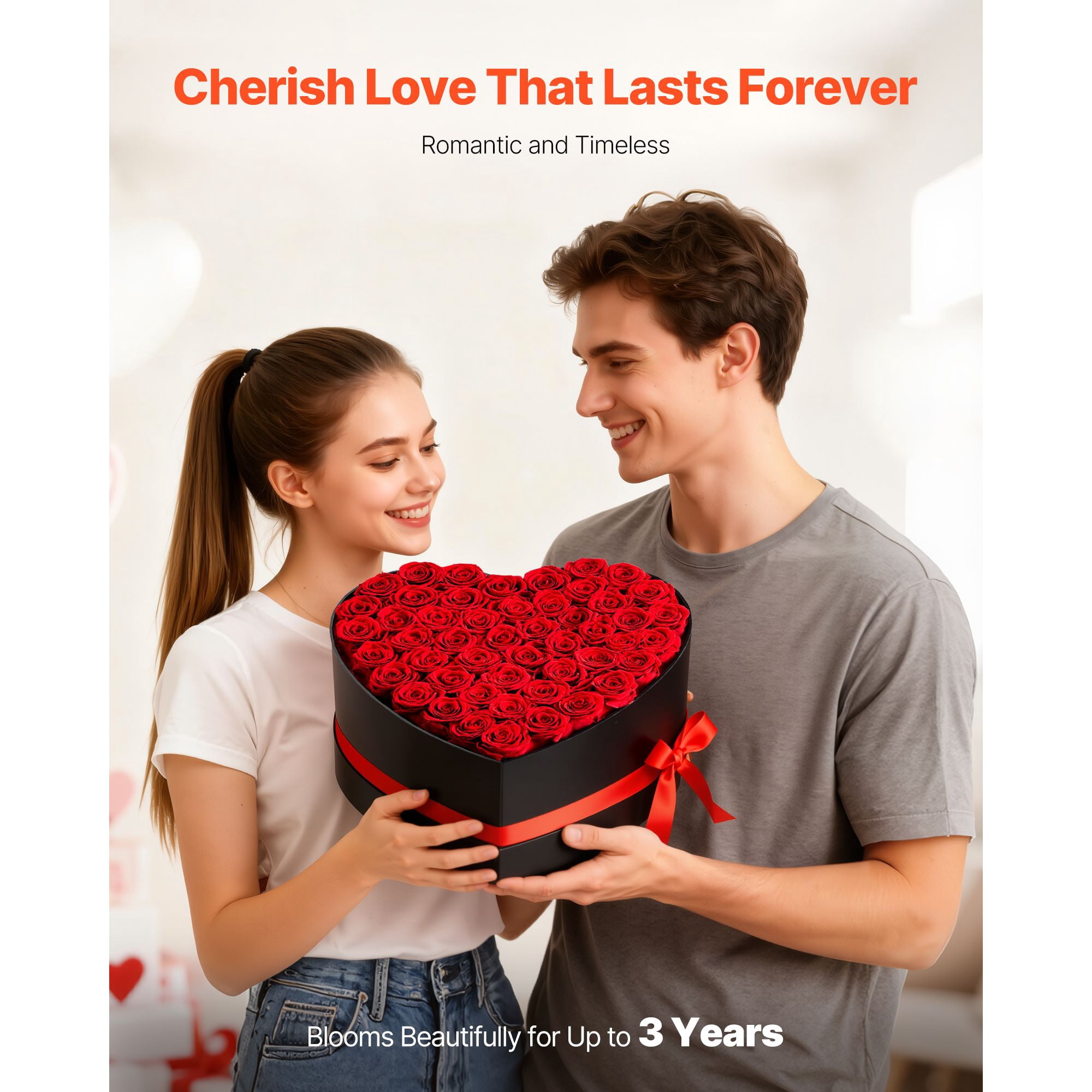 Preserved Roses 50 Real Roses in Heart Box Lasts Up to 3 Years No Watering Needed Light Rose Fragrance for Valentine's Day
