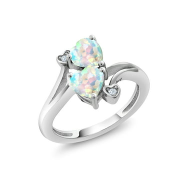 1 ct Heart Shape Created White Opal Ring in Sterling Silver 