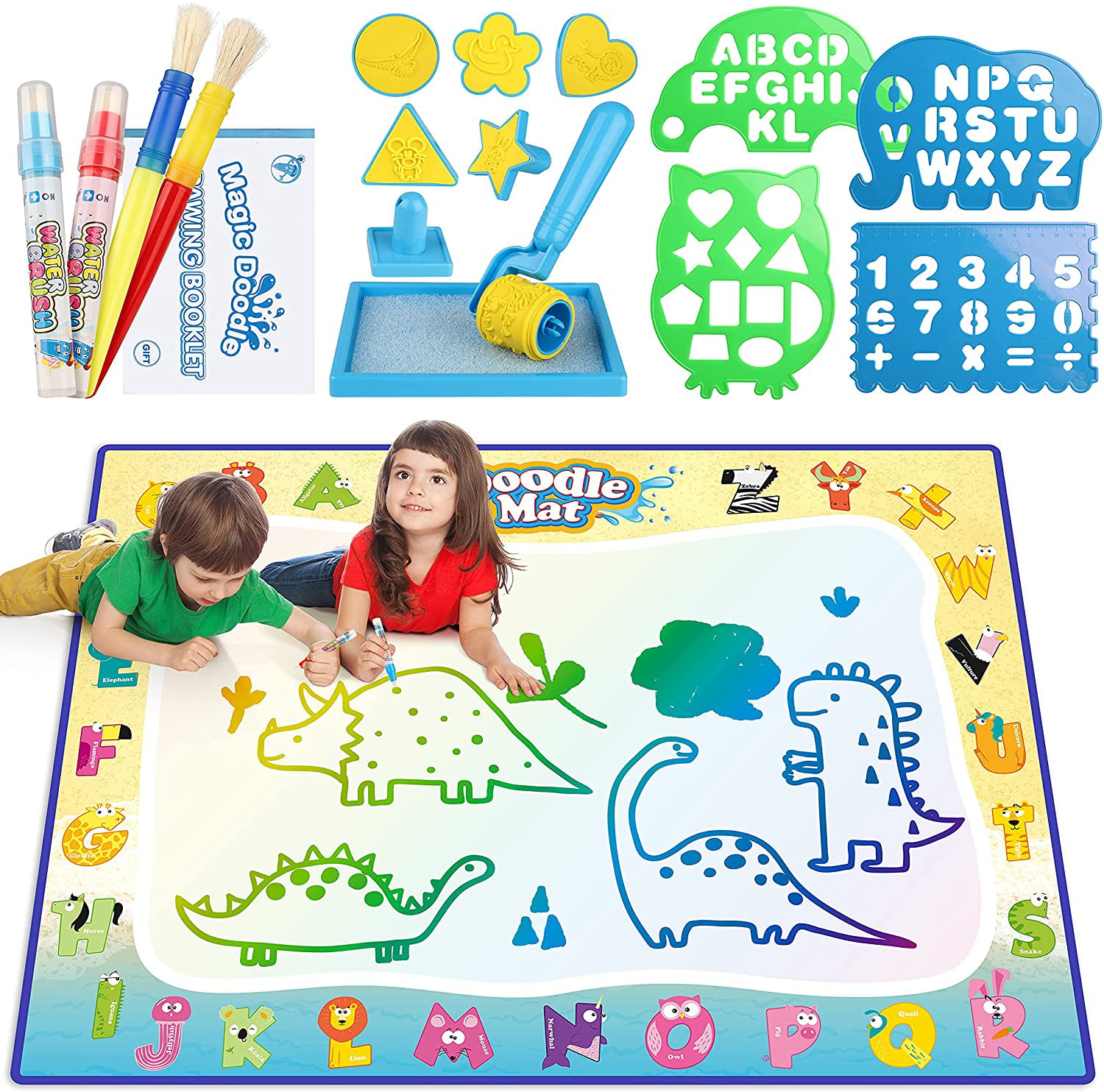 ToyHub Water Doodle Mat with ABC Letters Set, Aqua Color Animal Alphabet  Pattern Painting Drawing Writing Pad Educational Learning Gift Toys for 3 4  5 Year Old Kids( 40 X 31Inches ) 