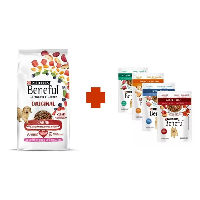 Paquete croqueta perro Beneful adulto carne 20 kg + 6 sobres beneful 100 gr.