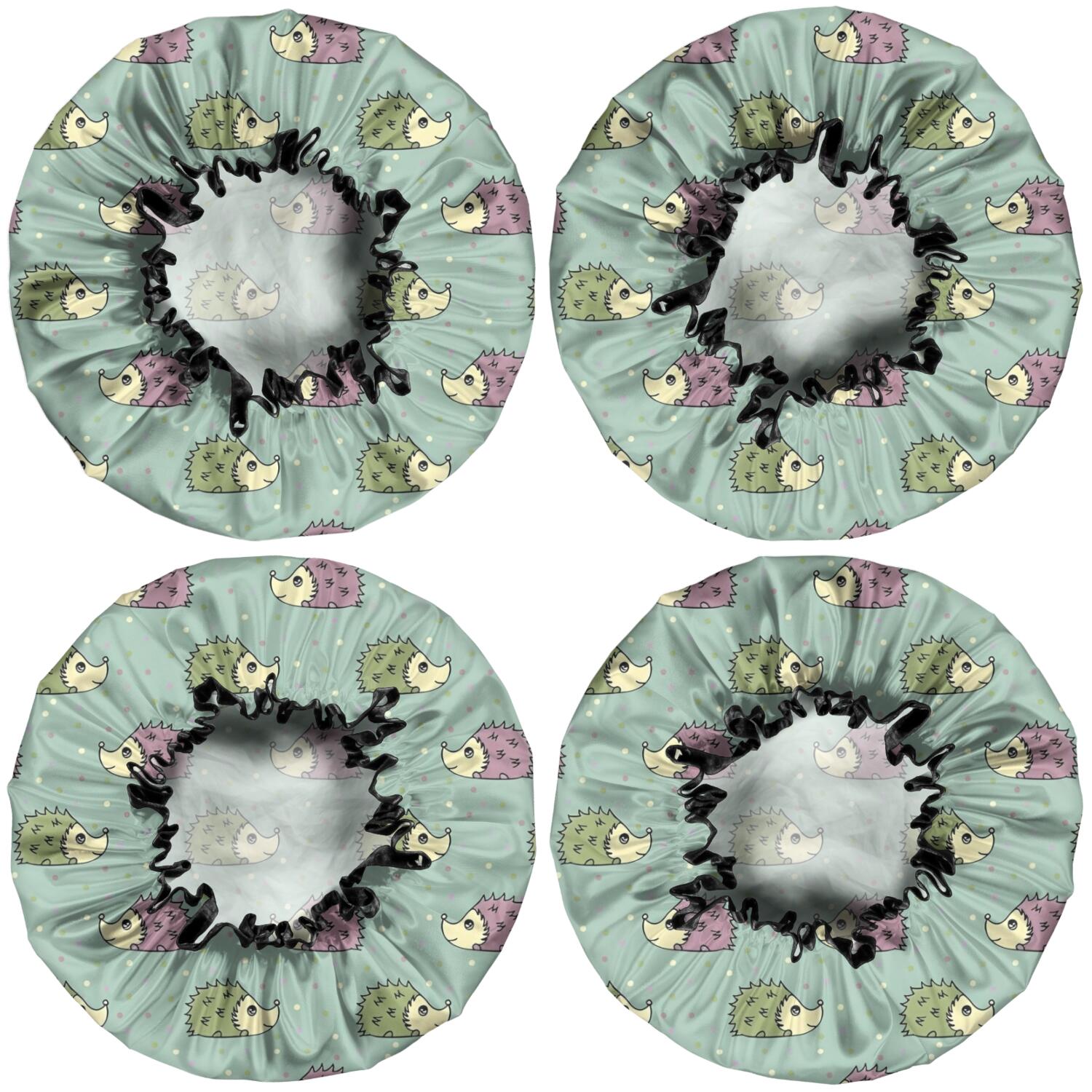 Shower Caps,Cute Hedgehog Pattern Waterproof Shower Cap for Women 4 Pieces,Double Reusable Hair Cover for Shower PEVA Elastic Stretch Hem