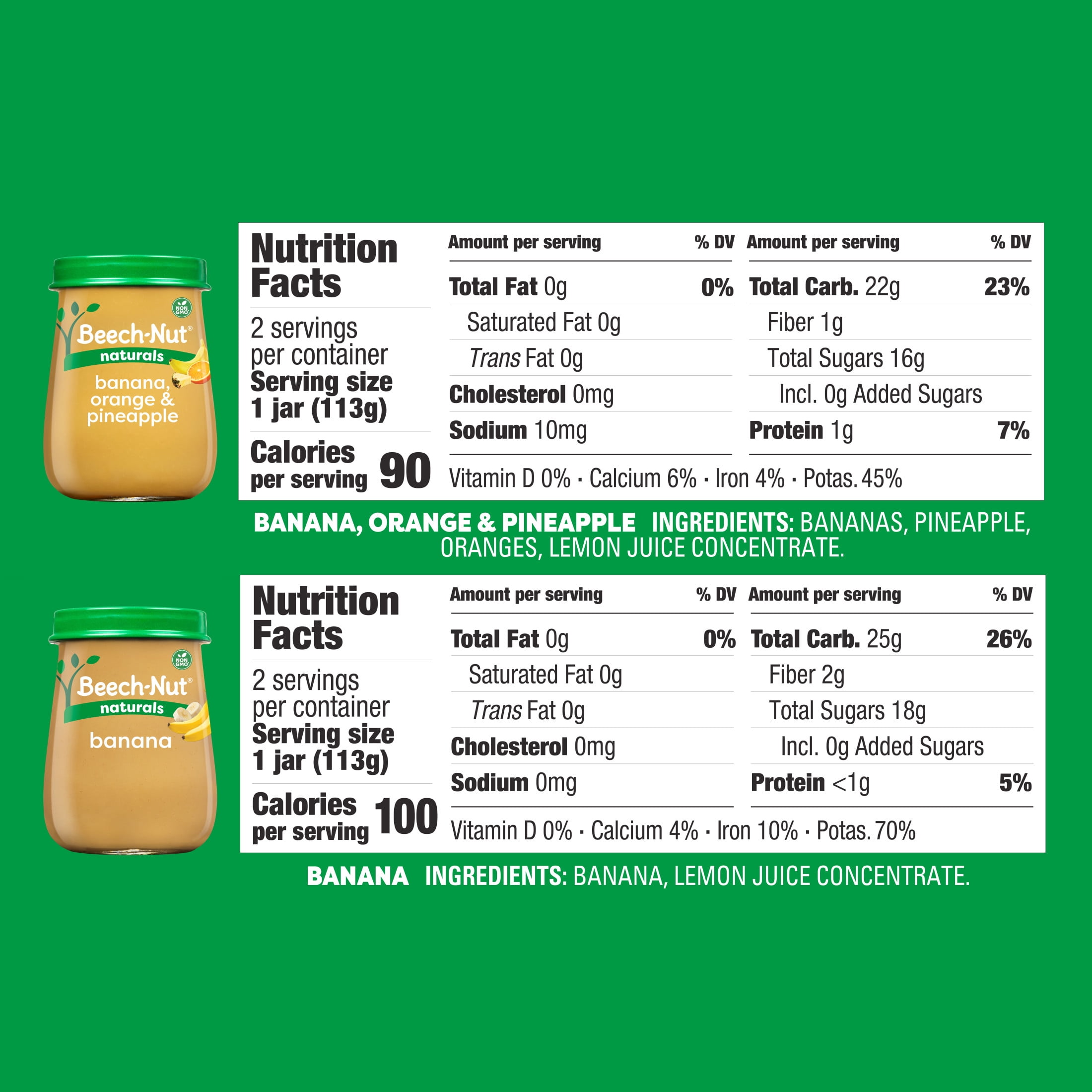 Beech-Nut Naturals Stage 2 Tropical Adventure Baby Food Variety Pack, 4 oz Jars, 8 Pack