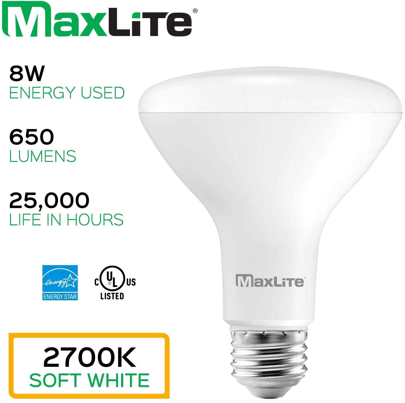 MaxLite BR30 LED Flood Light Bulbs, 65W Equivalent, 650 Lumens, Dimmable, Energy Star, E26 Medium Base, 2700K Soft White, 12-Pack