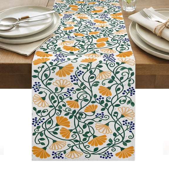 Table Runner Dresser Scarves 90 Inch Long,Boho Botanical Flowers Art Linen Dining Table Runners