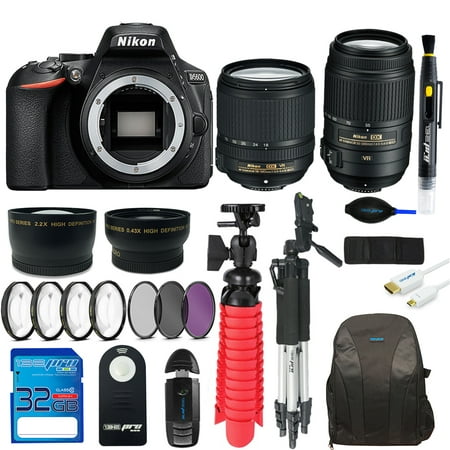 Nikon D5600 DSLR Camera + Nikon AF-S DX NIKKOR 18-140mm f/3.5-5.6G ED VR Lens +  Nikon AF-S DX NIKKOR 55-300mm f/4.5-5.6G ED VR Lens + 32GB SD Card + 2x Tripod + Backpack + Pixi Advanced Bundle (Best Lens For Nikon D5600)