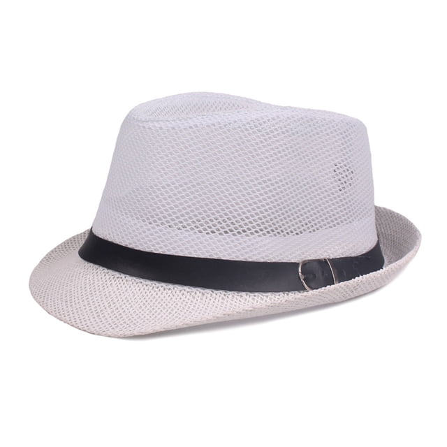 Visland Men Fedora Wide Brim Mesh Spring Summer Pure Color Low-profile Sunshade Hat for Outdoor