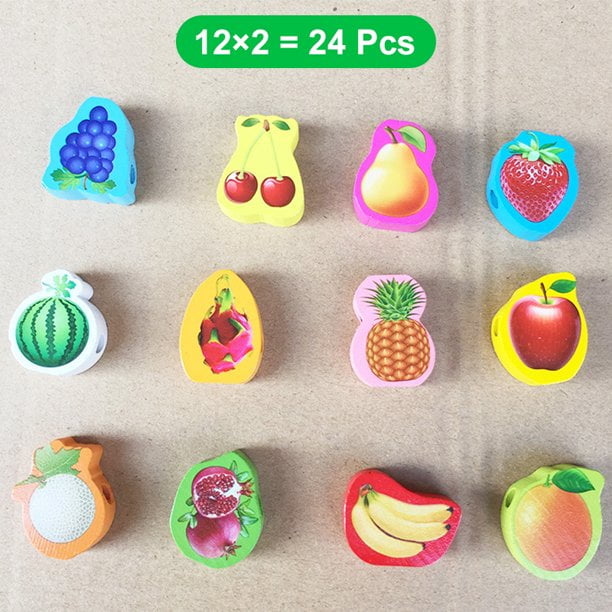 USA 24Pcs Preschool Fruits Lacing Stringing Beads For Girls Boys Kids Toddlers 