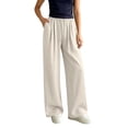 thumbnail image 2 of Taqqpue Womens Pants, Casual Loose Cotton Wide Leg Drawstring Elastic Waist Palazzo Lounge Pants,Solid Color Soft Lightweight Plus Size Beach Vacation Trouser Pants for Women, 2 of 7