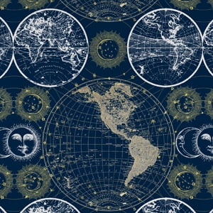 Half-Yard 100% Cotton Celestial Maps, Blue, 44" Wide for Quilting & Sewing by David Textiles