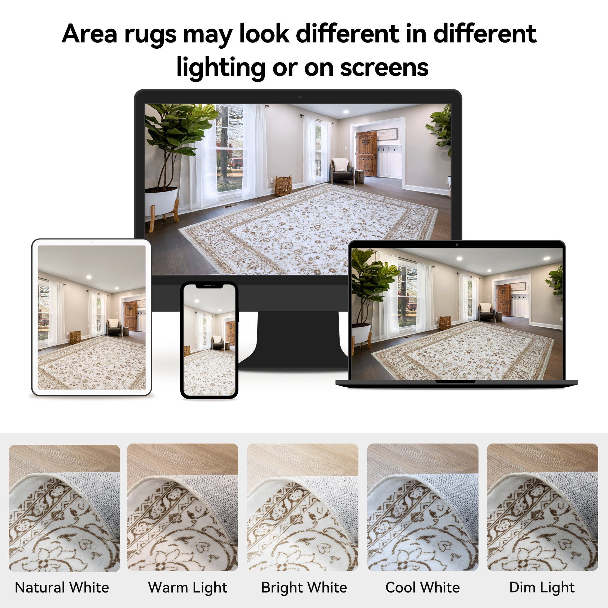 Lalado 5ft x 8ft Area Rugs for Living Room Washable Rugs Boho Floral Carpet Soft Low Pile Non-Slip Rug for Bedroom Dining Room Indoor Vintage Home Decor, Brown