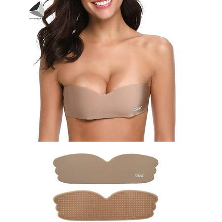 PULLIMORE Womens Backless Invisible Bras One Piece Self-Adhesive Push UP Strapless Bra Nippleless Covers (Cup A/B  White)
