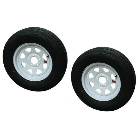 - 2-Pack Radial Trailer Tire On Rim ST175/80R13 13 in. Load C 5 Lug White Spoke