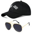 thumbnail image 1 of Gorra de béisbol de disfraz con gafas de sol y estampado de banderas a cuadros, 1 of 9