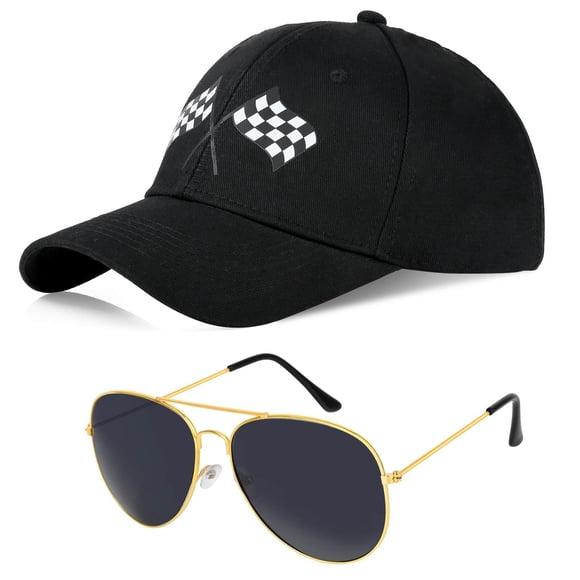 Gorra de béisbol de disfraz con gafas de sol y estampado de banderas a cuadros