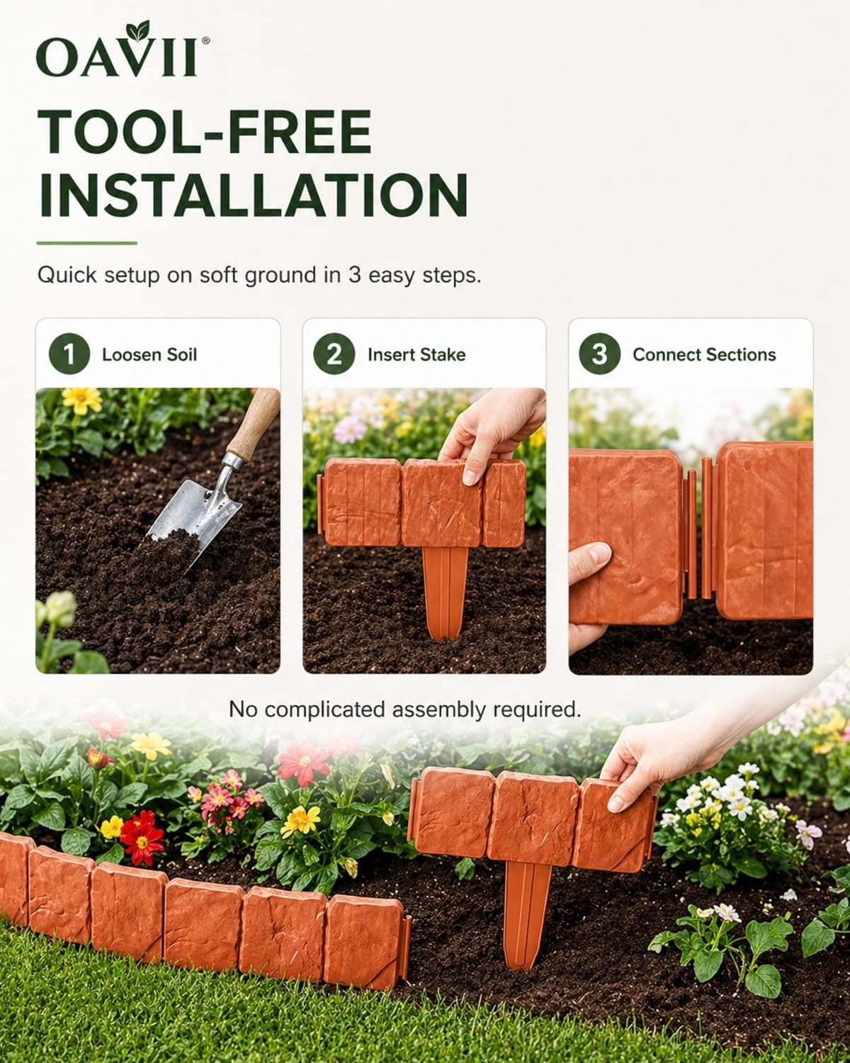 Imitation Stone Garden Fence, Stone-Look Lawn Edging Border for Flower Beds, Plastic Garden Retaining Edging Fence, Flexible Interlocking Landscape Edging, No Dig Decorative Lawn Border