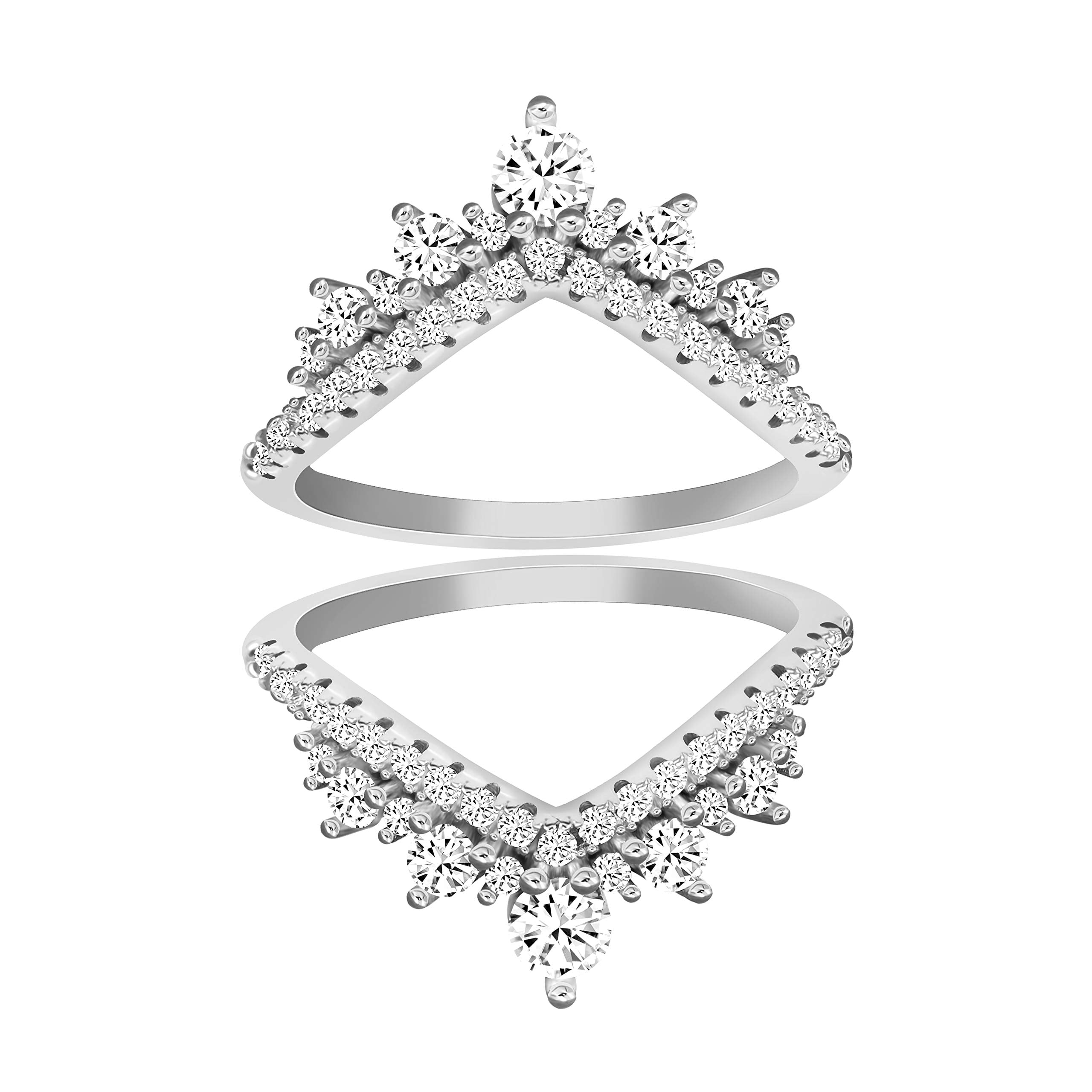 Uloveido 925 Sterling Silver Princess Crown Tiara Filigree Ring Guard Enhancer 2pcs Stack Rings Set for Women