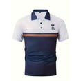 thumbnail image 3 of Men’s Polo Shirts Short Sleeve Color Block Stripes Summer Slim Fit Buttons Collared Shirts Classic Casual Golf Work Lightweight Tee Tops Blue XXL, 3 of 6