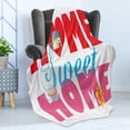 thumbnail image 4 of Saying Soft Flannel Fleece Throw Blanket, House Cupcake and Flower on Words with a Heart Shape Real Estate Property, Cozy Plush for Indoor and Outdoor Use, 70" x 90", Multicolor, by Ambesonne, 4 of 5