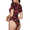 thumbnail image 3 of KLL Women 's Crew Neck Bodysuit Jumpsuits Red Line Print Short onesies Stretch T Shirts, 3 of 7