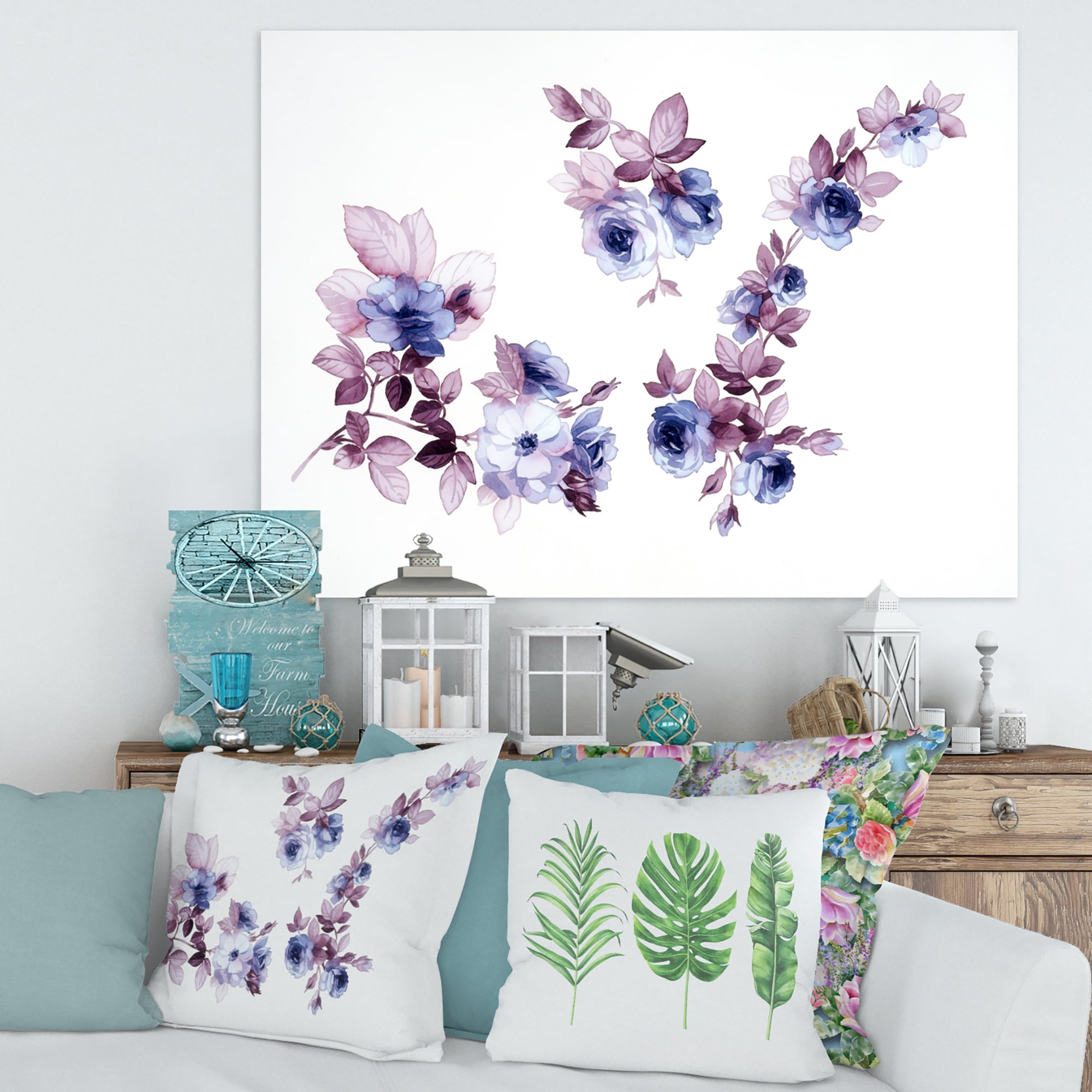Designart ' Purple Wildflowers On White I ' Traditional Canvas Wall Art Print