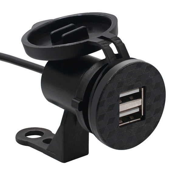 Motorcycle Mobile Phone Charger 12V Waterproof and Dustproof Rearview Mirror Handlebar Fixed Charger with Dual USB (Black)