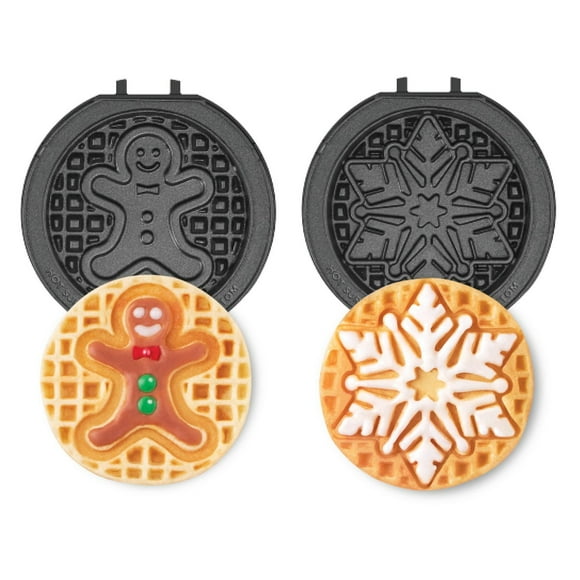 Two 4” Nonstick Removable Waffle Plates (Gingerbread & Snowflake), Waffle Plates (Gingerbread & Snowflake)