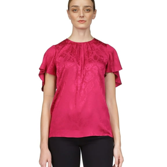 Michael Kors Womens Jacquard Satin Dolman Blouse, Pink, Petite, PM