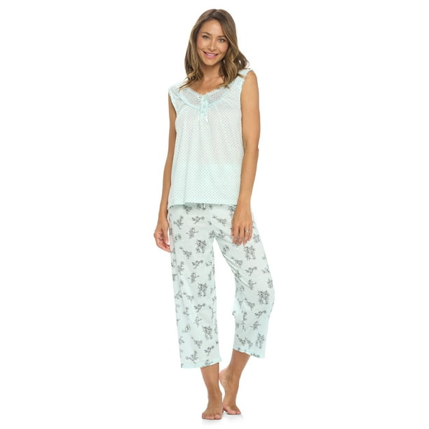 Casual Nights Women's Sleeveles Floral Lace Capri Pajama Set