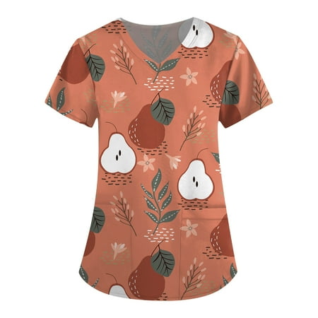 

Yubatuo Independence Day Women Plus Size Scrubs Top with Pockets V-Neck Short Sleeve Printed Work Blouse for Women Red 4XL