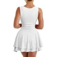 thumbnail image 3 of Popular Square Neck Waist Pleated Mini Dress, Short Hem, Stretchy Smocked Bodice, for All Seasons & Occasions, 3 of 4