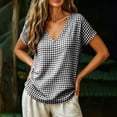 thumbnail image 5 of Josdec Women's Spring Summer Gingham Checkered V-Neck Short Sleeve Casual Loose T-Shirt Top for Business and Casual Daily Wear S-XXL, 5 of 8