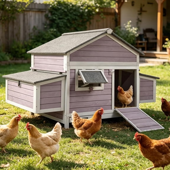 67.3" Large Chicken Coop for 4 Chickens, Outdoor Wooden Hen House with Weatherproof Asphalt Roof, 4 Nesting Box, Dual Ramp Doors, Pull-Out Tray