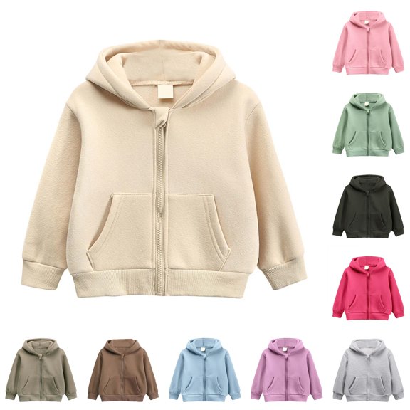 RMGVDSD Kids Toddler Boys Girls Zip Up Hoodies Solid Color Classic Full-Zip Hooded Sweatshirt Jacket Casual Outerwear Fall Winter Clothes 6-7 Years