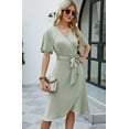 thumbnail image 6 of Womens Summer Dresses Casual Short Sleeve V Neck Strap Lacing Sexy Midi Dress Wrap Party Club Sundress (Green,Medium), 6 of 6