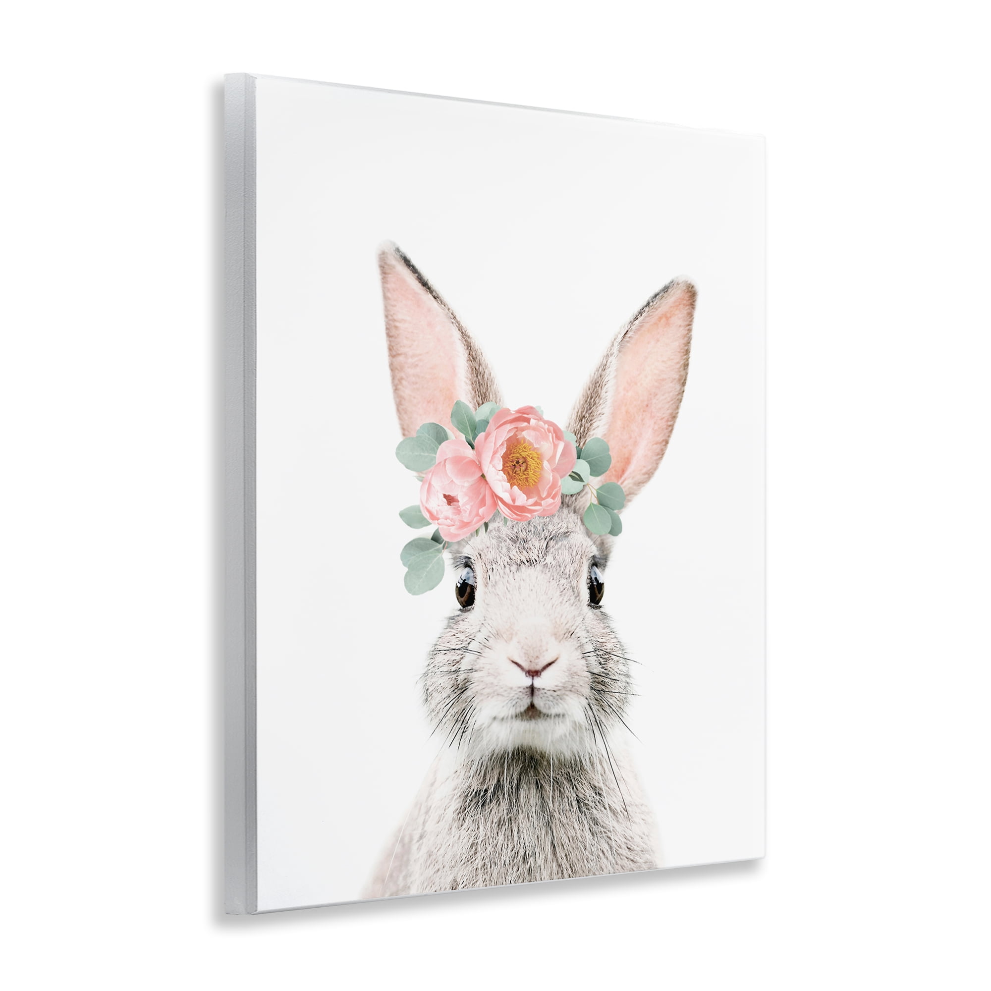 Stupell Industries Pink Flower Bunny Animals Painting Unframed Art Print Wall Art, 11 x 14