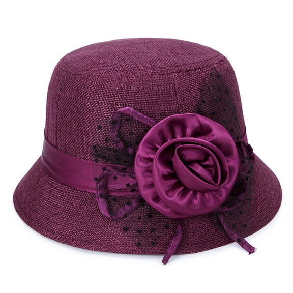 Helii Women Vintage Flower Linen Bucket Cloche Hat Elegant Church Wedding Party Winter Hat