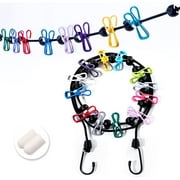 Portable Clothesline with 12 Colorful Clothespins, Windproof Travel Clothesline Stretchy Retractable Elastic Laundry Clothes Line for Backyard, Vacation Hotel, Balcony and Indoor Use