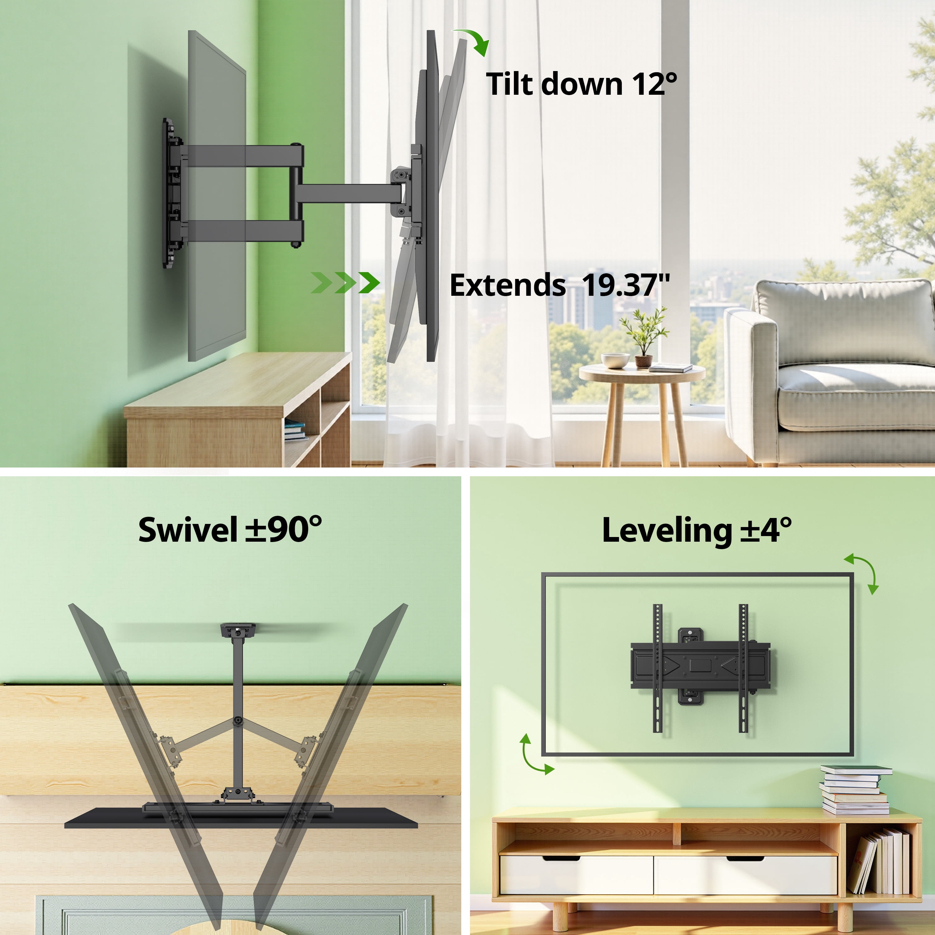 USX MOUNT Full Motion TV Wall Mount for 26-65 inch TVs Swivels Tilts Extension Rotation Holds up to 80lbs Max VESA 400x400mm, Fit 12" 16" 18" Wood Stud
