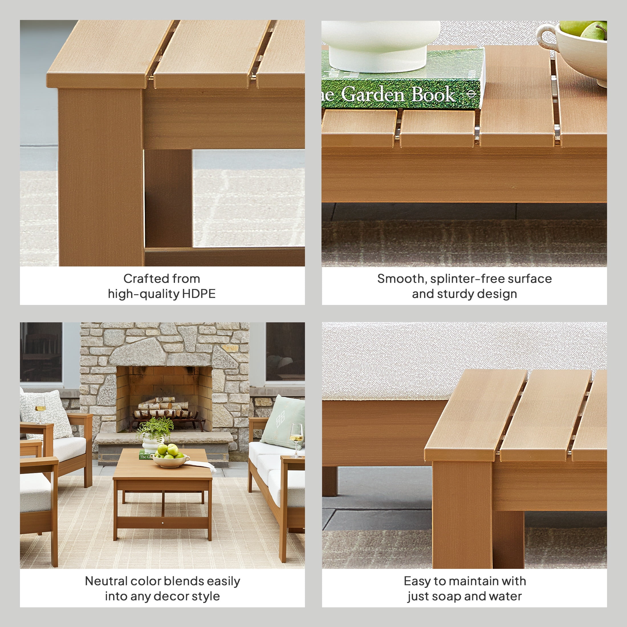 Better Homes & Gardens Ezra Outdoor HDPE Coffee Table, Teak