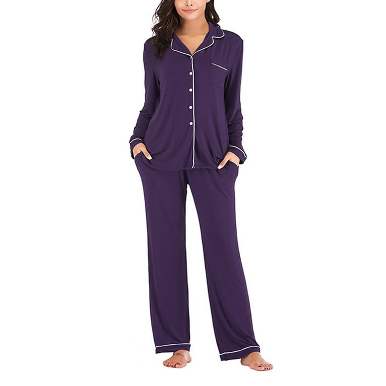 XINXIAOO Women's Pure Color Long Sleeve Pajamas Slim Homewear Tops