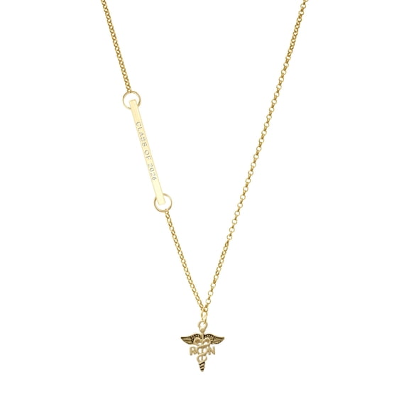 Delight Jewelry Gold-tone Registered Nurse Caduceus - Gold-tone Class of 2026 Delicate Bar Necklace, 18.75"