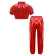 thumbnail image 2 of renvena Girls Hip Hop Sequins Costume Sparkly Short Sleeve Tank Tops with Metallic Leggings Pants Red 16, 2 of 7