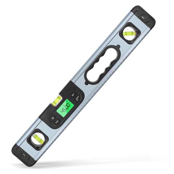 yeacher Digital Angle Finder with Inclinometer and Level, ABS & Aluminum Alloy, 4x90° & 2x180° Range, 0.05° Resolution, No Battery Included, Black