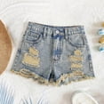 thumbnail image 2 of Girls Ripped Jean Shorts Vintage Straight Leg Denim Shorts Frayed Hem Cute Denim Shorts Streetwear Jean Shorts Ripped, 2 of 8